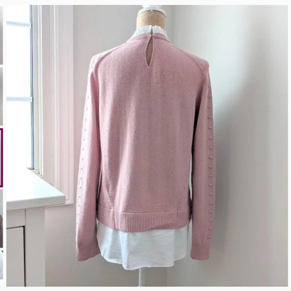 Ted Baker Lissiah Bobble Sleeve Mockable light pink white layered Sweater size 3 - Picture 10 of 13